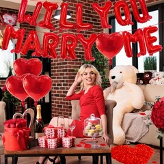 16 Inches Red ‘WILL YOU MARRY ME’ Proposal Letter Balloons with 1000 Rose Pet…