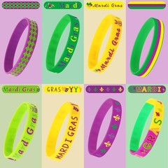 JUNEBRUSHS Mardi Gras Party Favors, 42pcs Silicone Rubber Wristbands Bracelets