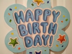 Happy Birthday sign Handcrafted USA thin canvas on cardbrd cut-outs glitter star