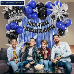Birthday Decorations for Men with Black Metallic Silver Navy Blue Blue,