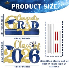 2 Pack Class of 2026 Graduation Yard Signs Blue Gold Lawn Decor with Stakes