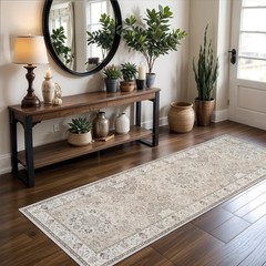Washable 2×5 Hallway Runner Rug: Vintage Water 2′ x 5′ (Rectangular), Beige