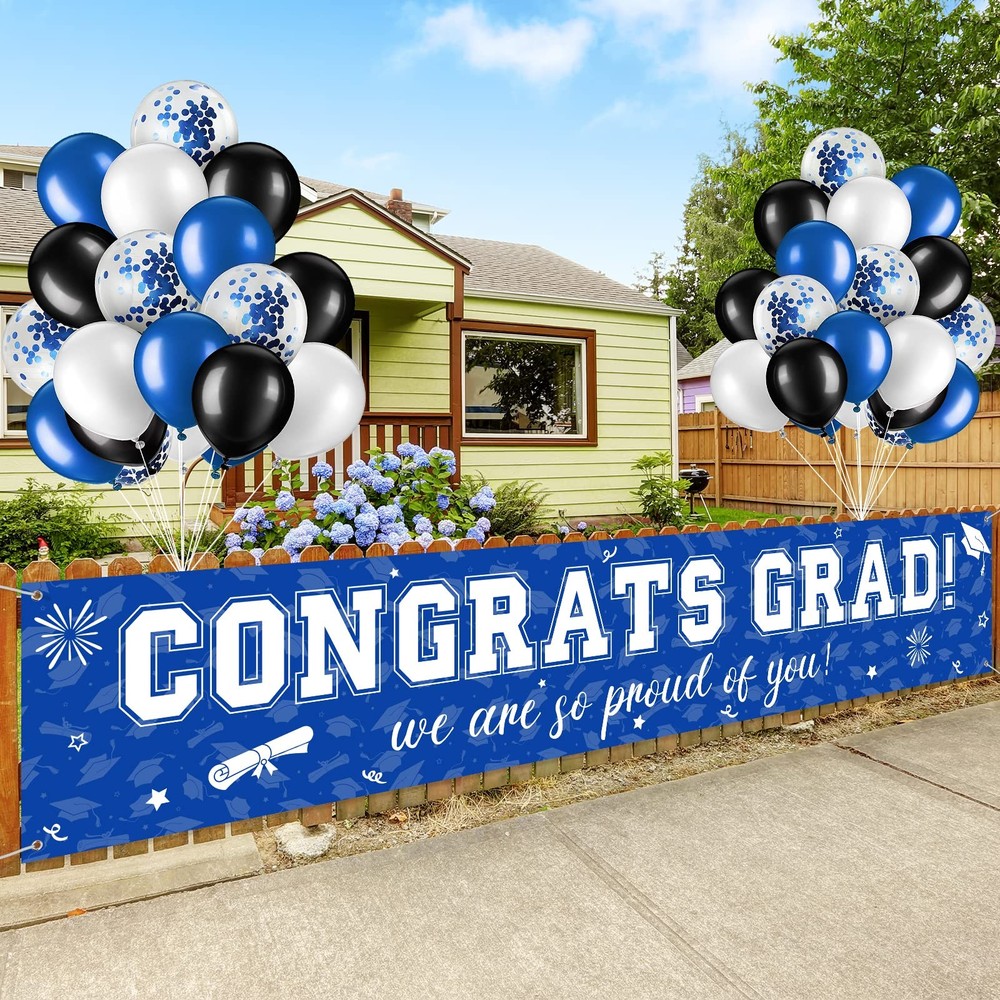 37Pcs Graduation Banner Balloon Decorations Class of 2026, Congrats Grad Bann…