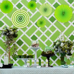 6pk Hanging Paper Fans Rosettes Event Party Wedding Decorations Pom Pom Green