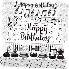 Music Party Decorations Black Musical Note Happy Birthday Large Black White