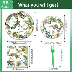 96 PCS Reptile Snake Birthday Party Supplies – Plates & Napkins for 24 Guests, J