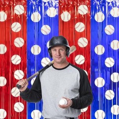Baseball Party Decorations, Thickened Tinsel Backdrop 3.3 x 6.6 Red Blue White