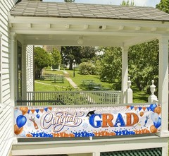 Congrats Grad Banner Decoration-Class 118 inches x 24 inches, Orange and Blue