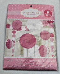 Pink Party Decorating Kit 9 Pieces Garland Honeycomb Balls Tissue Fans Celebrate