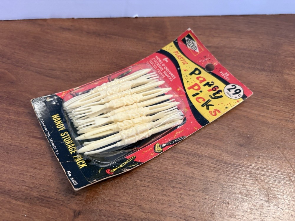 Vintage Plastic Tiki Hors D’oeuvre Cocktail Forks 1960s Polynesia NIB Party Pick