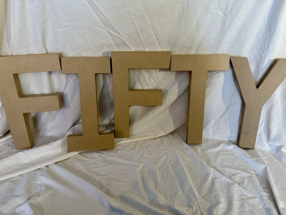 “FIFTY” paper mache letters (for Birthday, Anniversary, Retirement Decoration)
