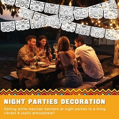 EggSun 6 Pack White Papel Picado Banner Mexican Party Wedding