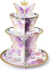 Purple Butterfly Cupcake Stand Decoration – 3-Tier Butterfly Floral Crown Cupcak