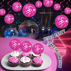 48 PCS Pink Disco Ball Hanging Swirls 70s Retro Ceiling Streamers Party New Set