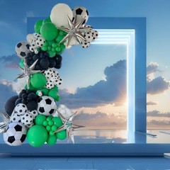 Green Black White Balloon Garland Kit, Latex Balloon Arch Kit with 4D Soccer …