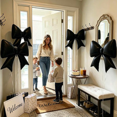 Black Bow Balloon 4 Pack, Giant 29X38 Inch Aluminum Foil Bow Balloons for Birthd