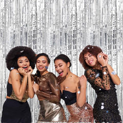 4 Packs Silver Foil Fringe Curtains Metallic Tinsel Shimmer Curtain Photo Booth