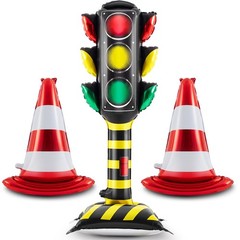 3 Pack Giant Self Standing Foil Balloons 3.5 ft Traffic Light and 1.6 ft Road…