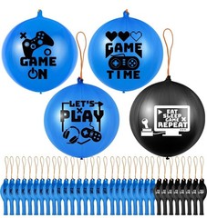 32 Pcs Video Game Punch Balloons Pixelated Punch Ball Balloons (Blue, Black)