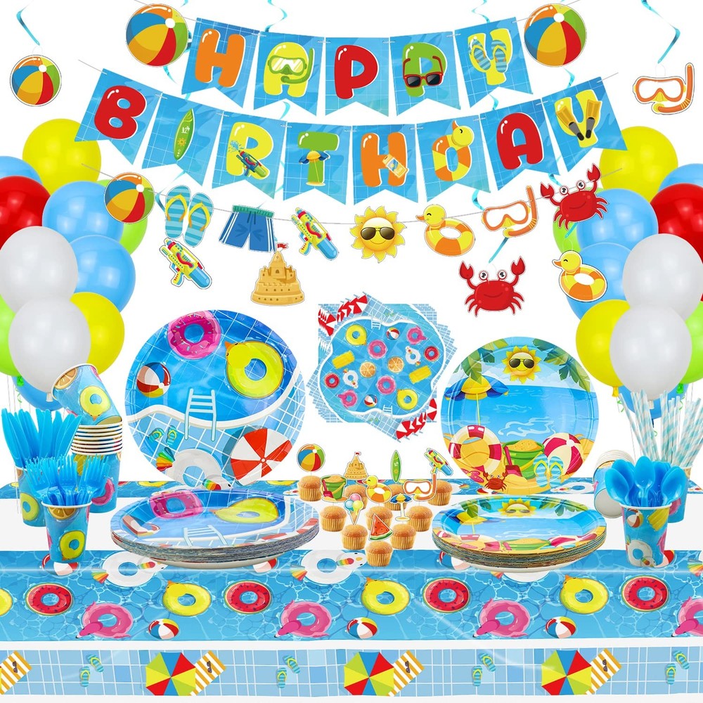 Beach Ball Birthday Party Supplies – Pool Party Decorations Set Includes HAPPY B