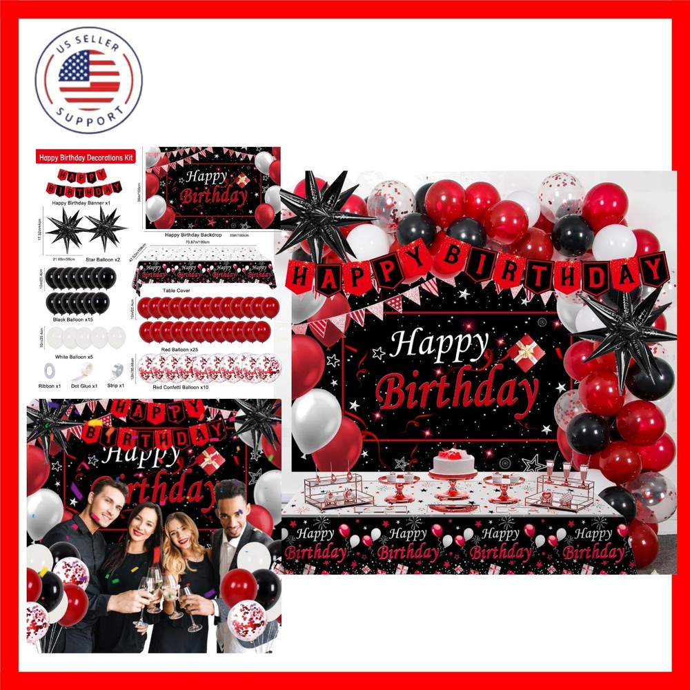 Red Birthday Decorations for Men Women Boys Girls, 75 PCS Red and Black Party…
