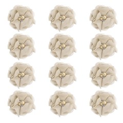 12Pcs 2″ Chiffon Flowers with Rhinestone Pearl Sewing Fabric Flowers, Beige