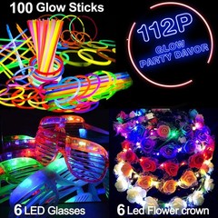 112 Pcs Mardi Gras Glow in The Dark Party Supplies 2024, Glow Sticks Bulk LED…
