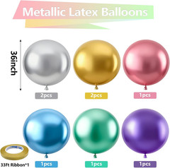 Metallic Chrome Balloons 36 Inch – Pack Jumbo Assorted Latex Balloons Large ro