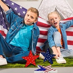Durable 3-Pc Wooden Star Decorations in Red, White & Blue for Tiered Trays