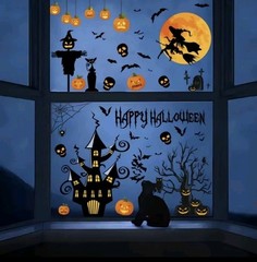 Halloween Window Stickers Large Static Clings Witch Bat Pumpkin Ghost FREE FAST