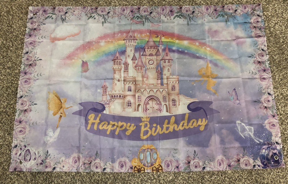 Princess Castle Happy Birthday Photo Backdrop Purple Pink Decoration