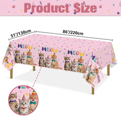 4 Pack Cat Party Tablecloths, Cat Birthday Party Decorations | 51 X 86 Inch