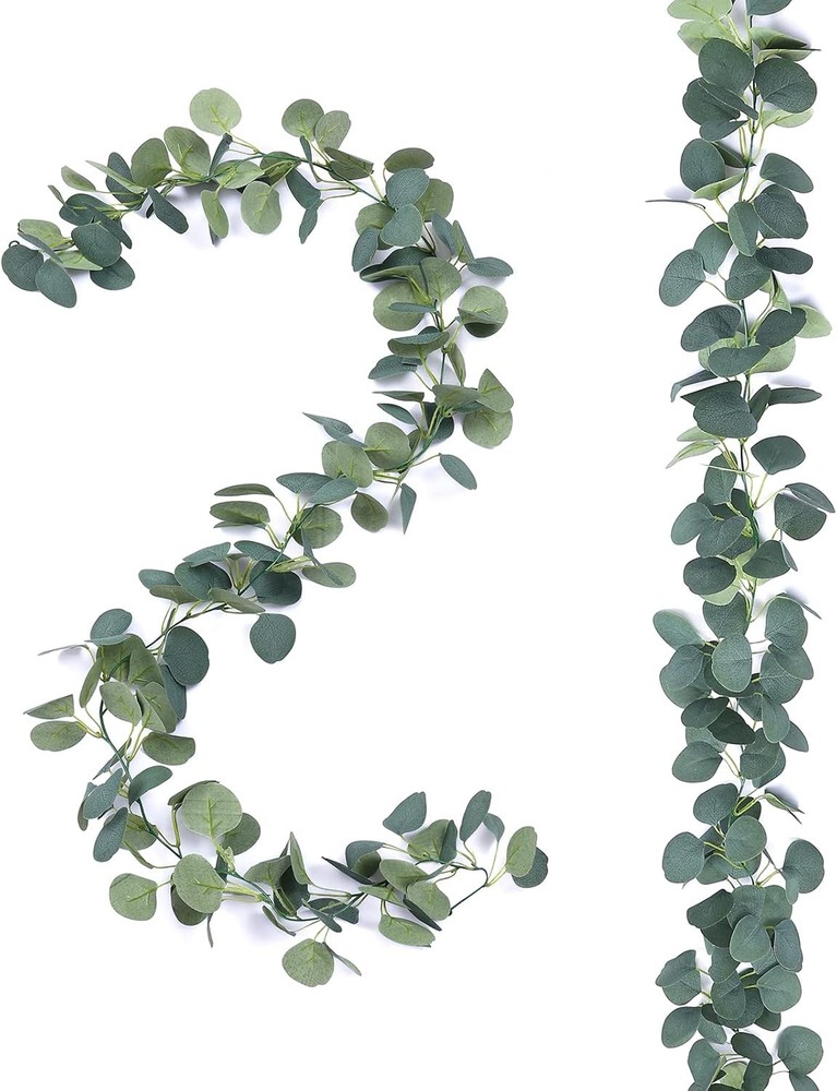 2 Pack Artificial Eucalyptus Garland Faux Silk Leaf Silver Dollar Eucalyptus