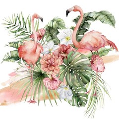 FLAMINGO PARADISE Beverage Paper Napkins 20pcs Pink Watercolor, Monstera Napkins