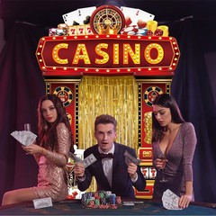 5Pcs Casino Night Porch Banner with Gold Foil Fringe Curtain Themed Backdrop …