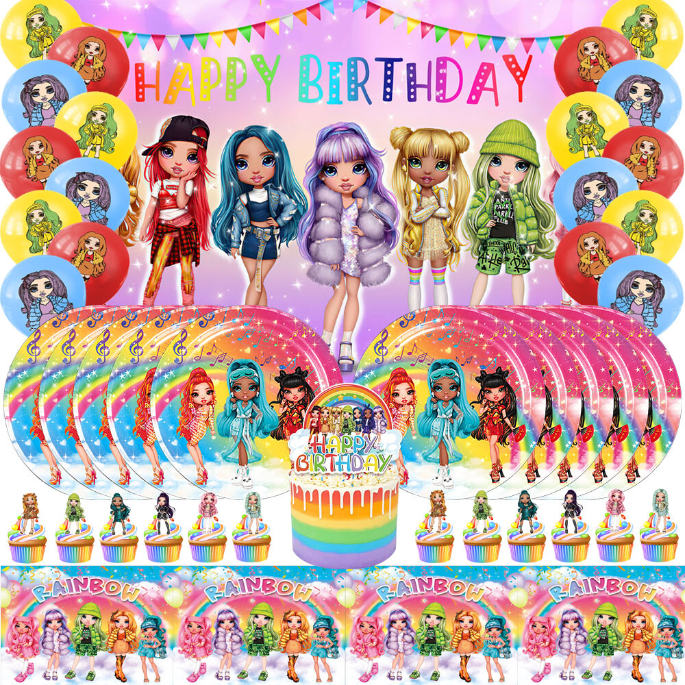 Rainbow High Birthday Party Supplies Set Plates Balloons Banner Birthday Gift