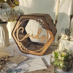OurWarm Wedding Card Box for Party, Hexagon Brown Boxes
