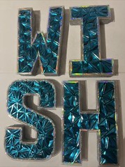 W-I-S-H Styrofoam Lettering Blue Shiny Sparkled Party Decor Big 8”tall