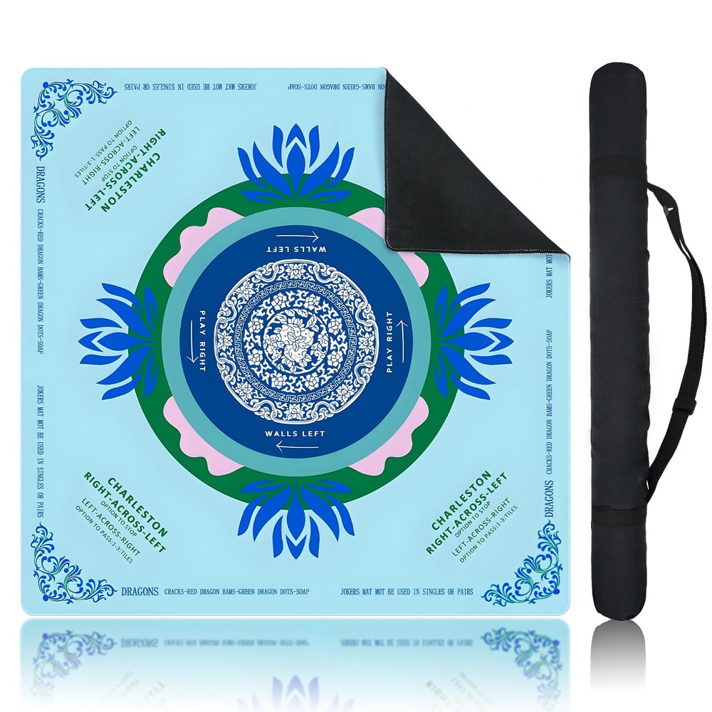 ECVLRTK Blue Mahjong Mat for Table, American Mahjong Mat with Printed Rules, 31.