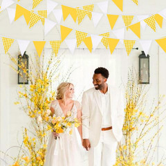 Yellow Gingham Fabric Bunting Banner Flags for Picnic Wedding Birthday Baby