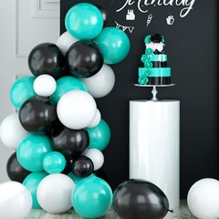 Teal Balloon Arch Kit – Black & White Balloons, Silver Star Foil – Perfect fo…
