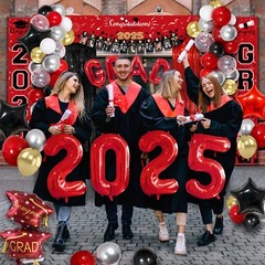 Party Spot！125 PCS Red and Black Graduation Party Decorations 2025 Graduation…