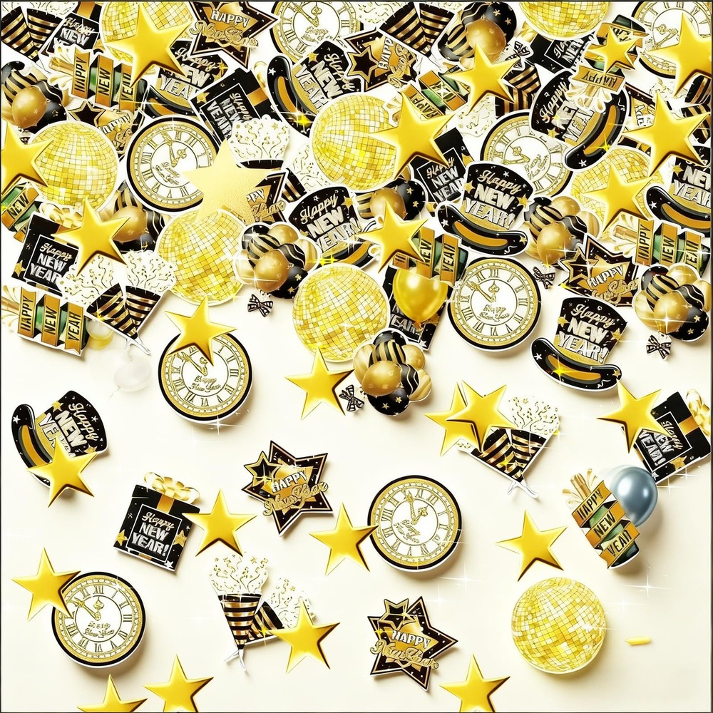 New Years Eve Party Decorations 2026 Black Gold Glitter Table Confetti 200 PCS