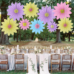 9 PCS Pastel Birthday Decorations, Yellow,Pink and Purple Sunflower Paper Fans D
