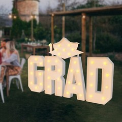 GRAD Graduation LED Lighted Letters with Cap Sign for Party Decor, Photo Props