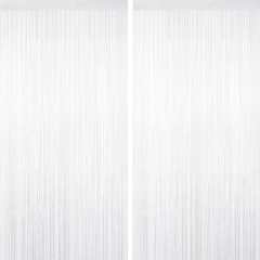 White Tinsel Backdrop Foil Fringe Curtains – 2 Packs Door Streamers Backdrop for