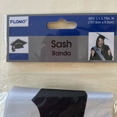Graduation Sash Silver & Black Material“GRADUATE” With Cap Printed On It. New