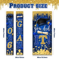 Blue and Gold Graduation Decorations Class of 2026 Congrats Grad Banner and Y…