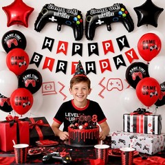 Video Game Birthday Decorations for Boys,Game Party Decoration with Red Black…