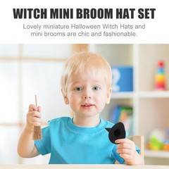 Mini Felt Witch Hats Halloween Gnome Hats Broom Decor Set
